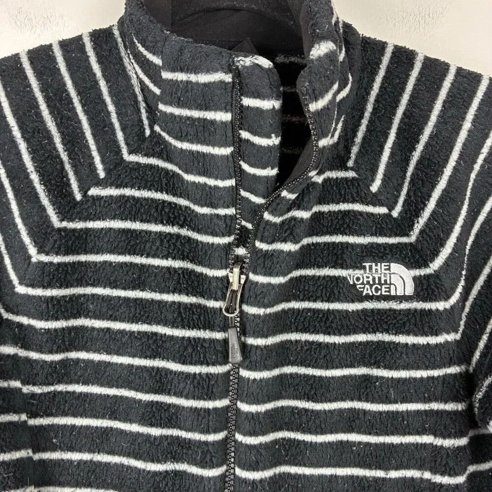 The North Face Womens Striped Fuzzy Fleece Black Full-Zip Jacket Sz S * PILLING - Picture 2 of 11
